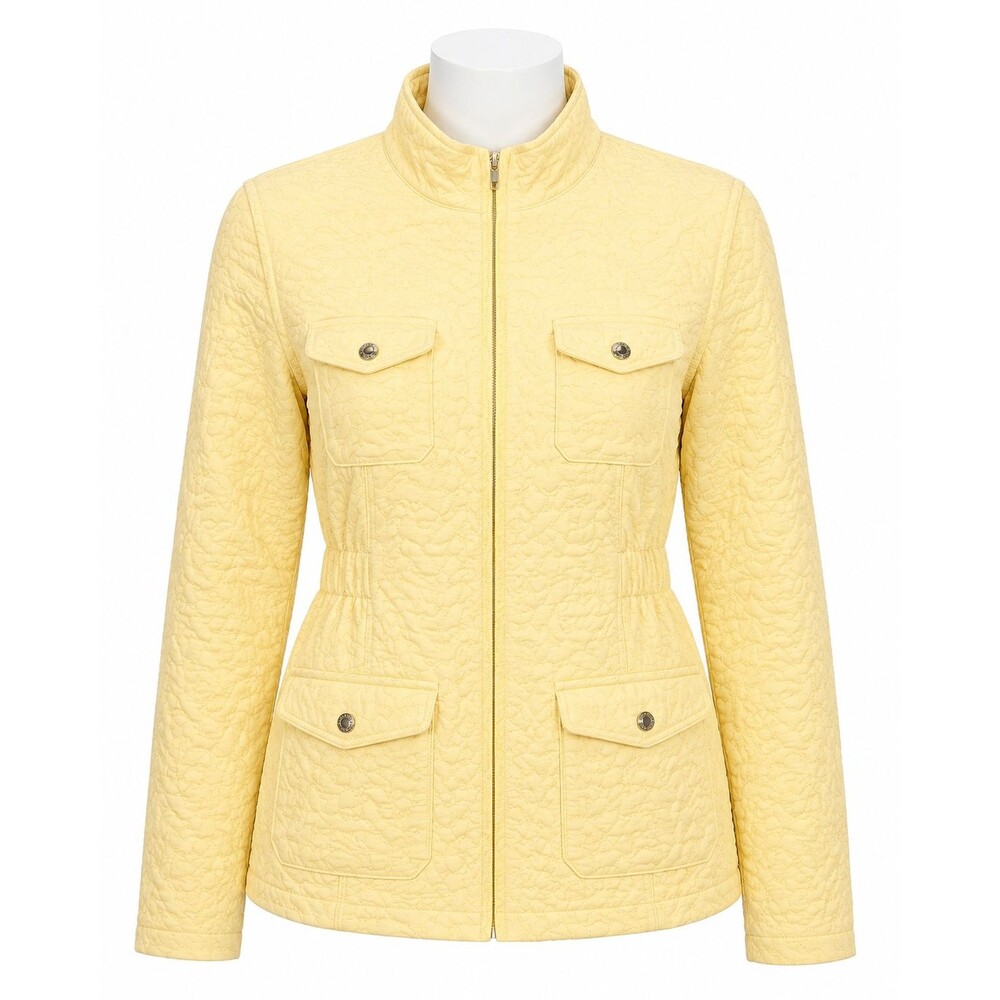 Christopher & Banks Jacket Womens‎ Large Yellow Textured Floral Zip Lightweight